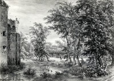 107355 Gezicht op een gedeelte van de ruïne van het kasteel De Haar bij Haarzuilens, met het omringende park.N.B. De ...